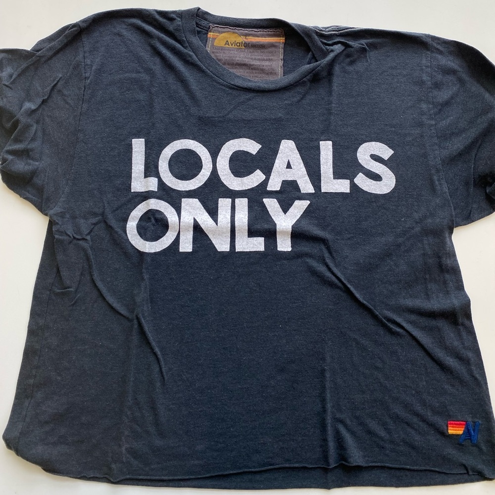 Aviator Nation Locals Only Crop Boyfriend Tee Women’s Size L
